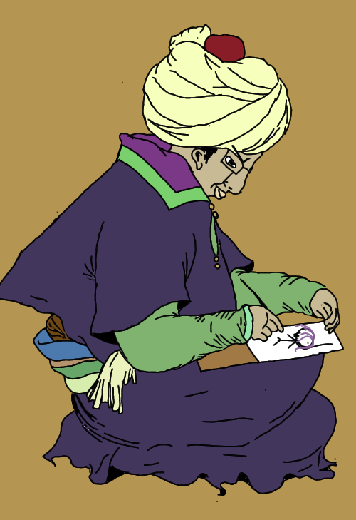 chudjak, colorjak, brown skin, chud, classical art parody, closed mouth, drawing, ear, hair, islam