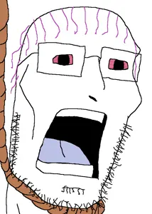 kimurajak, anime, glasses, open mouth, pedophile, purple hair, red eyes, rope, stubble, suicide