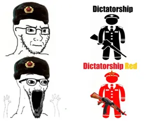 excited soyjak, soyak, wewjak, thing japanese, arm, clothes, communism, concerned, dictatorship, frown