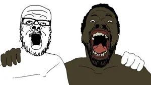 a24 slowburn soyjak, nigjak, 2soyjaks, beard, black skin, friendship, glasses, hair, hands, open mouth