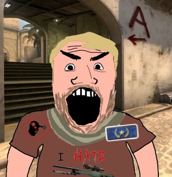 markiplier soyjak, science lover, angry, awp, beard, blonde hair, clothes, counter strike, csgo, gun