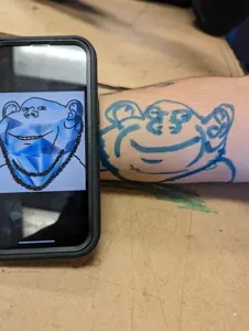 impish soyak ears, closed mouth, gem, gem skin, hands, phone, real life, smile, soyjak, stubble