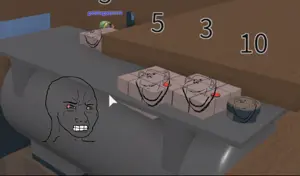 wojak, impish soyak ears, angry, bloodshot eyes, bomb, clenched teeth, closed mouth, ear, smile, soyjak