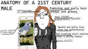 gapejak, 21st century, anatomy, animal, autism, bird, blonde hair, brown hair, closed mouth, clothes