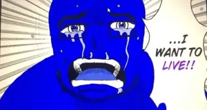unknown, anime, berryboy, blue skin, crying, glasses, manga, nico robin, open mouth, soyjak