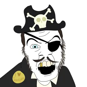 feraljak, angry, beard, blue eyes, bone, bones, buck teeth, captain, clothes, eyepatch