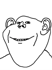 impish soyak ears, bald, closed mouth, ear, looking at you, no beard, smile, soyjak, teeth