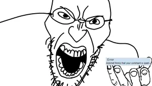 angry soyjak, akismet, error, glasses, hands, holding object, soybooru, soyjak, stubble