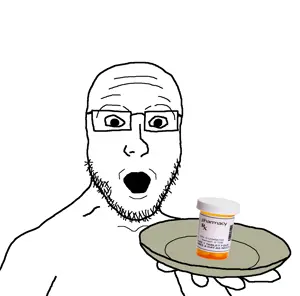 platejak, glasses, holding object, holding plate, meds, open mouth, plate, soyjak, stubble