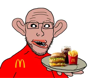 platejak, amerimutt, big mac, coke, ear, fries, hamburger, holding object, holding plate, large ear