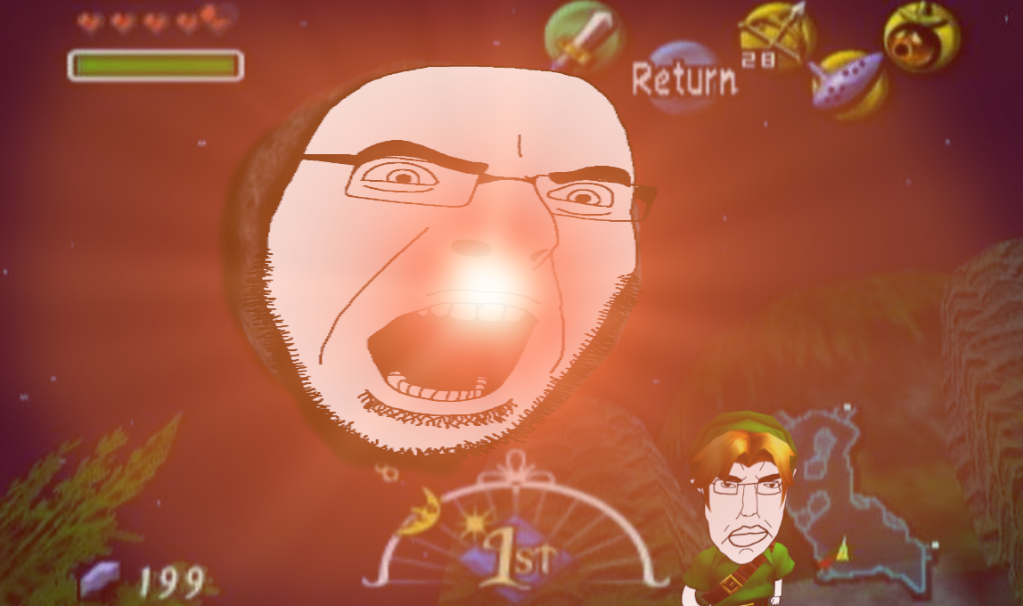 link, chudjak, cobson, chudjak front, 2soyjaks, angry, closed mouth, ear, falling, glasses