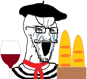 soyak, alcohol, baguette, beret, bloodshot eyes, bread, clothes, crying, drink, france