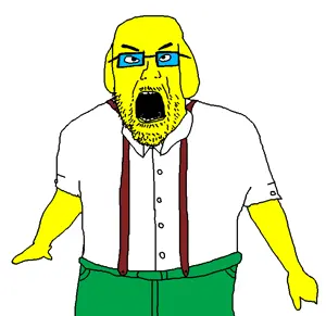 cwcjak, jannyjak, angry, chris-chan, clothes, glasses, janny, mustache, open mouth, overalls
