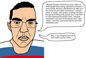 chudjak, chudjak front, angry, closed mouth, flag, glasses, leftist, looking at you, nazism, right wing