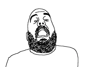 thps soyjak, 1soyjak, beard, clothes, ear, monochrome, mustache, open mouth, soyjak, uncolored skin