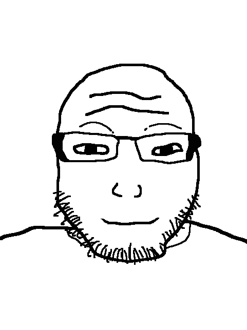 markiplier soyjak, lawrence, bald, closed mouth, creepy, eyebrows, forehead lines, glasses, looking at you, narrow eyes