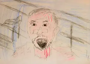 angry drawing soyjak, anger mark, angry, drawing, ear, hair, open mouth, paper, pencil drawing, pink skin