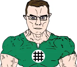 chudjak, chudjak front, muscular chud, blue eyes, brown hair, buff, closed mouth, clothes, glasses, hair