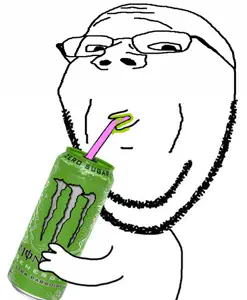 gapejak, wholesome soyjak, arm, energy drink, glasses, hands, holding object, monster energy, sip, soyjak