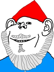 impish soyak ears, beard, blue shirt, clothes, ear, gnome, hat, looking at you, mustache, smile