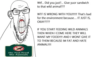 feraljak, angry, bald, clothes, dont feed the animals, ear, glasses, hands, sectionalism, stubble