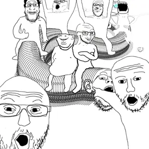 a24 slowburn soyjak, feraljak, gapejak, impish soyak ears, markiplier soyjak, soyak, tony soprano soyjak, two pointing soyjaks, angry, animal