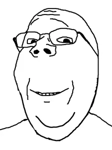 gapejak, wholesome soyjak, closed mouth, glasses, looking at you, shaved, smile, soyjak, teeth