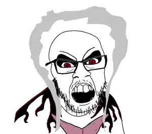 feraljak, angry, anime, gear 4, glasses, open mouth, red eyes, smoke, soyjak, stubble