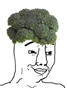 chudjak, broccoli, closed mouth, food, foodjak, looking to the right, smile, soyjak