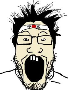 markiplier soyjak, asian, glasses, hachimaki, hair, headband, japan, open mouth, small eyes, soyjak
