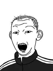 kuzjak, balding, clothes, ear, hair, looking at you, no nose, open mouth, soyjak, teeth