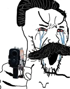 soyak, bloodshot eyes, crying, firearm, gun, hair, hands, holding gun, holding object, holding pistol