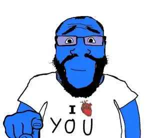 markiplier soyjak, science lover, arm, beard, blue skin, calm, closed mouth, clothes, glasses, hair