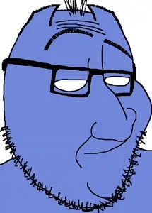 smugjak, blue skin, closed mouth, discord, glasses, horns, logo, raised eyebrow, smile, smug
