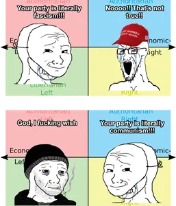 doomer wojak, wojak, cryboy soyjak, angry, bags under eyes, bloodshot eyes, cigarette, communism, crying, doomer