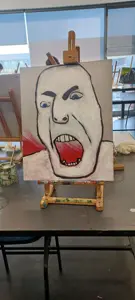 cobson, angry, blue eyes, open mouth, painting, real life, redraw, soyjak, traditional media