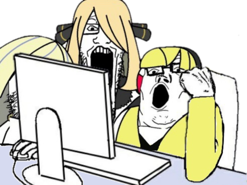 gapejak, markiplier soyjak, tony soprano soyjak, soyjak trio, 3soyjaks, anime, blonde hair, computer, cynthia, elesa