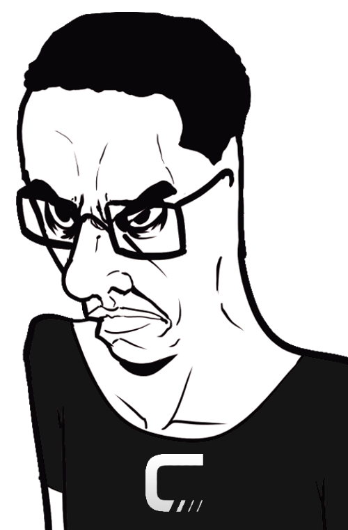 chudjak, chudjak seething, angry, black shirt, claymore gaming, closed mouth, clothes, eyebrows, frown, glasses