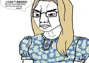 wojak, chudjak, blonde hair, femcel, glasses, hair, incel, soyjak, text, thumbnail