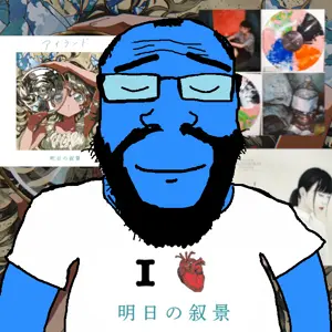 markiplier soyjak, science lover, arm, asunojokei, balding, beard, blue skin, calm, closed eyes, closed mouth
