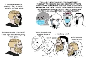 wojak, yes chad, chudjak, cryboy soyjak, reaction soyjak, 5soyjaks, angry, bloodshot eyes, brainlet, coronavirus pandemic