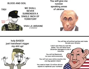 wojak, chudjak, amerimutt, chud, excited, flag, hohol, monkey putin, mutt, russia
