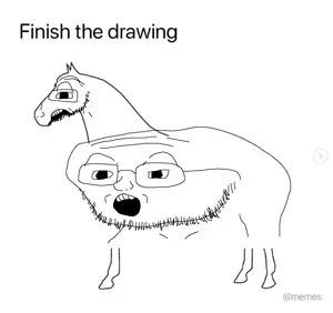 horsejak2, 1soyjak, 2soyjaks, animal, glasses, horse, monochrome, open mouth, soyjak, stubble