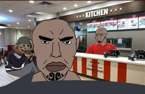 chudjak, soyak, chudjak front, 2soyjaks, angry, brown skin, closed mouth, frown, glasses, groyper