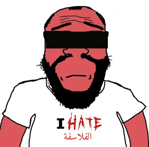 markiplier soyjak, science lover, arabic text, arm, balding, beard, censored, closed mouth, clothes, concerned