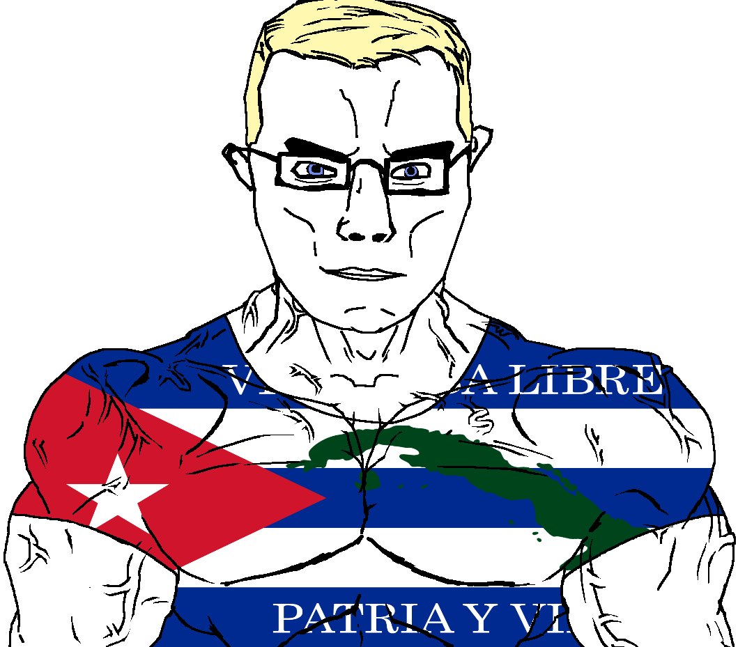 chudjak, chudjak front, muscular chud, blonde hair, blue eyes, buff, closed mouth, clothes, cuba, ear