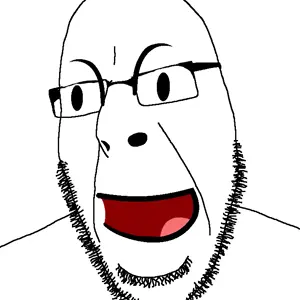 cobson, glasses, happy, looking to the left, open mouth, soyjak, stubble, battle for dream island