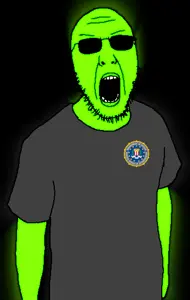 tewi, glowie, angry, arm, central intelligence agency, clothes, glasses, glowing, green skin, open mouth