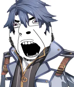 cobson, anime, blue hair, clothes, eiyuu densetsu, glasses, hair, open mouth, purple eyes, rean schwarzer