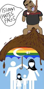 chudjak, chudjak front, hanging, islam, lgbt, looking at you, poop, religion, text, umbrella